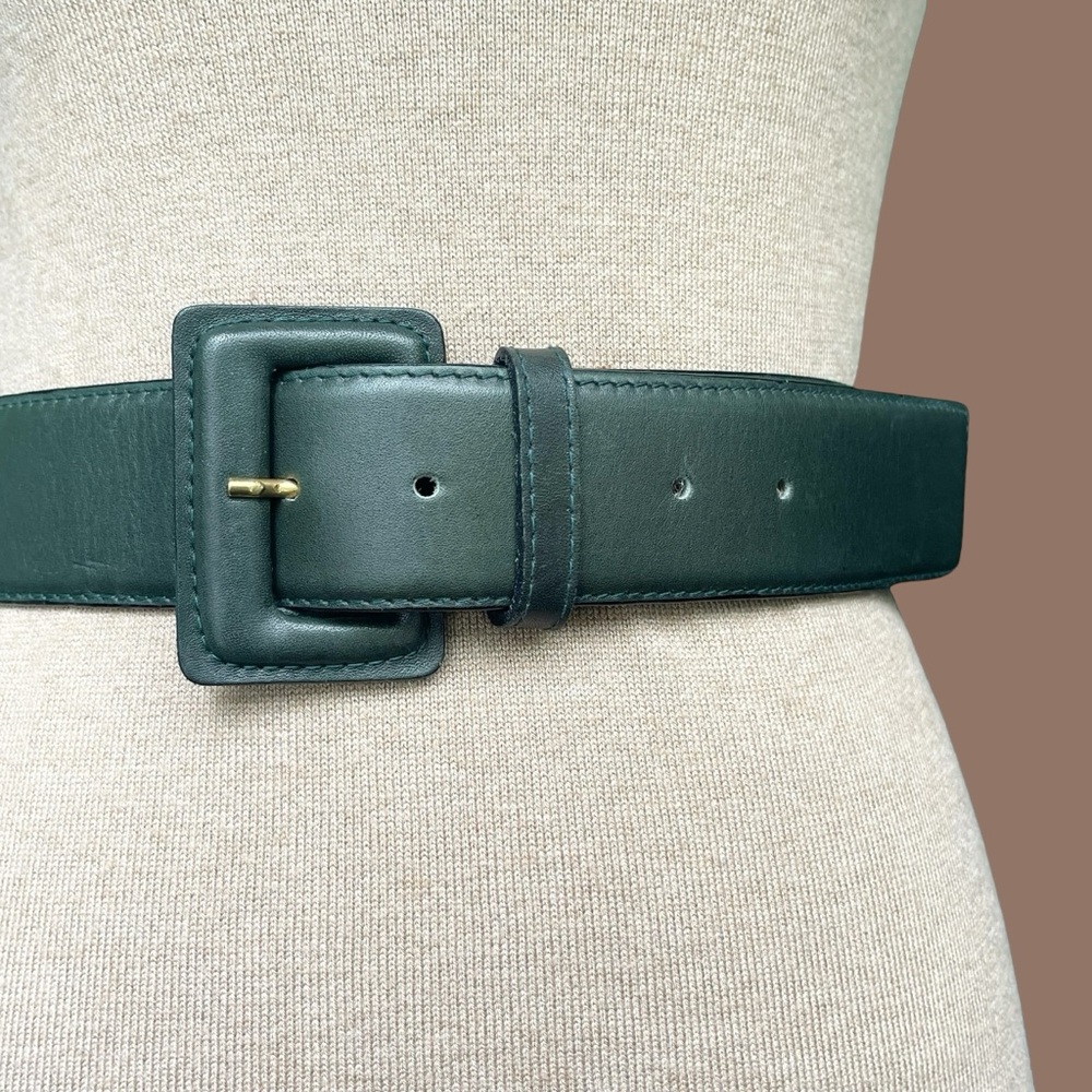Forest Green Leather Belt Wide Waist Oversized Size S